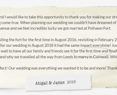polhawn fort wedding testimonial